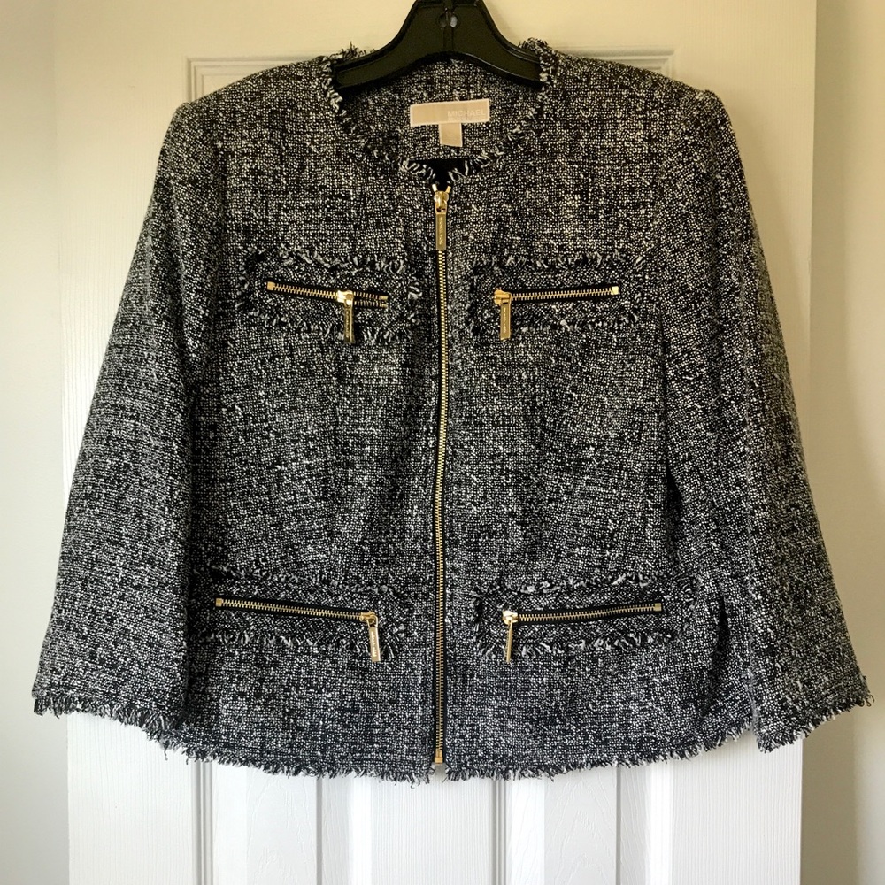 Michael Kors, Black Tweed Blazer w/ Gold Zippers